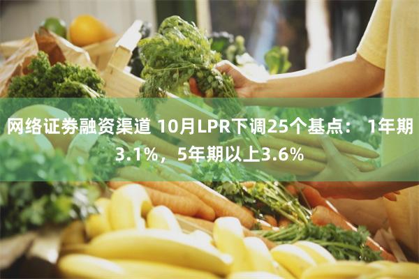 网络证劵融资渠道 10月LPR下调25个基点： 1年期3.1%，5年期以上3.6%